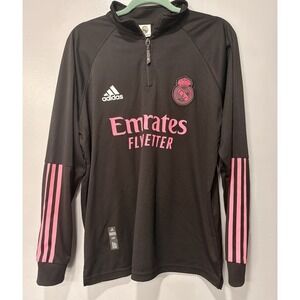 Adidas Real Madrid Pullover Mens Medium Black Pink  Strip Training 1/4 Zip